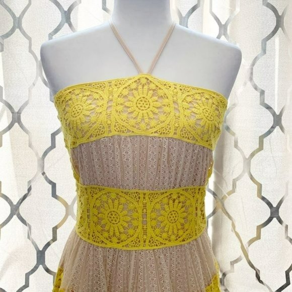 Foxiedox Yellow Floral Lace Mia Halter Dress - Picture 4 of 11